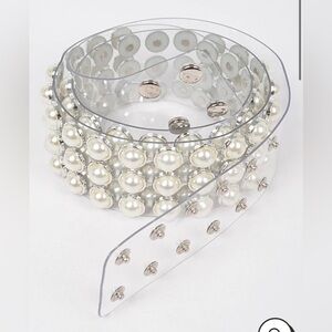 Vintage 80s Clear PVC and Pearl Embellished Belt with Gold Details